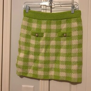 Mango NWT Green and Cream Checkered Mini Skirt